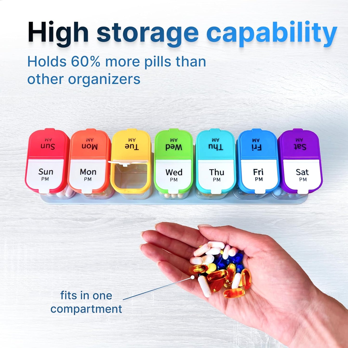 bexeen-extra-large-pill-organizer-set---2-xl-vitamin-holders-with-7-detachable-compartments---reliable-medicine-dispenser-for-home-and-travel---big-supplement-container-in-rainbow-purplewhite-3