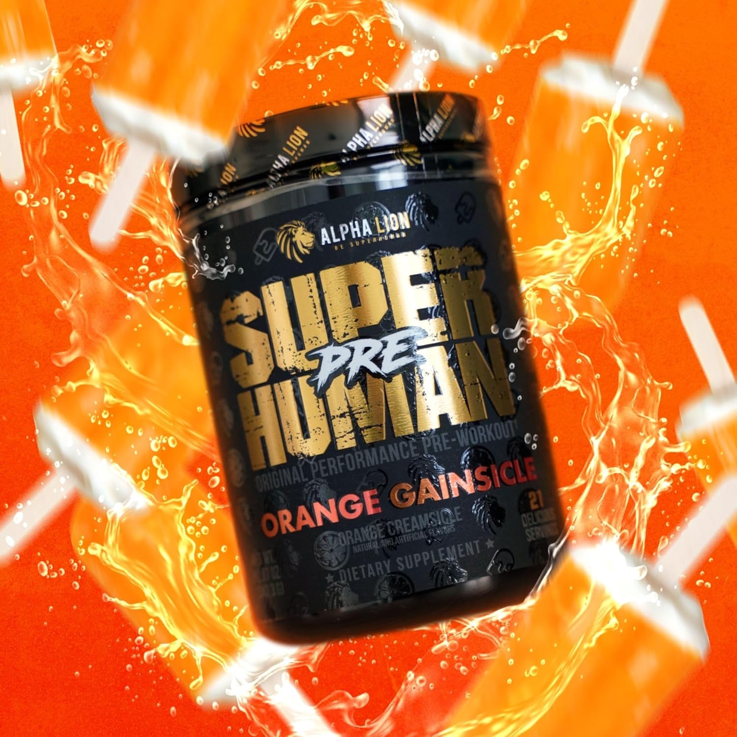 Superhuman Pre Workout Powder with Beta Alanine, L-Taurine, Tri-Source Caffeine, Nitric Oxide, Citrulline - Orange Gainsicle Flavor - 21 Servings - Espot.com.au