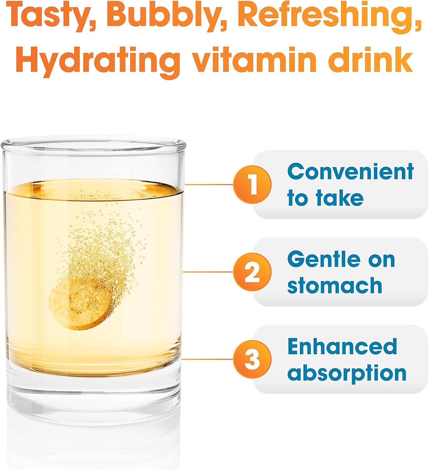 nutrazul Immune Triple Action Effervescent Tablets with 1000mg Vitamin C, Vitamin D, and Zinc - Orange Flavor - Pack of 60 - Gluten, Sugar, Lactose, and Preservative Free - Supports Immune Function - Espot.com.au