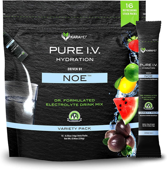 KaraMD Pure I.V. Electrolyte Drink Mix Variety Pack - Hydrating Powder with Vitamins & Minerals - 16 Sticks - Refreshing Flavors - Espot.com.au