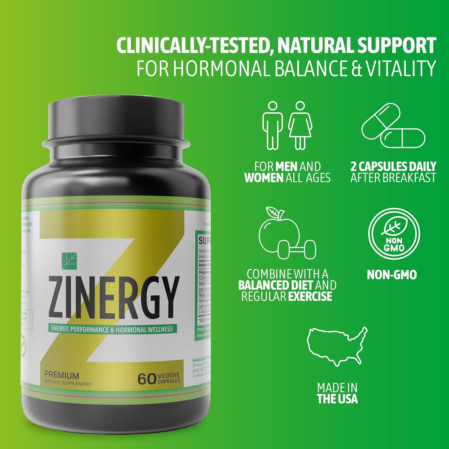 Zisman ZT Slimming Tea & ZINERGY Natural Energy Booster - Premium All-Natural Capsules for Men and Women - Boost Energy and Vitality - 60 Capsules - Espot.com.au