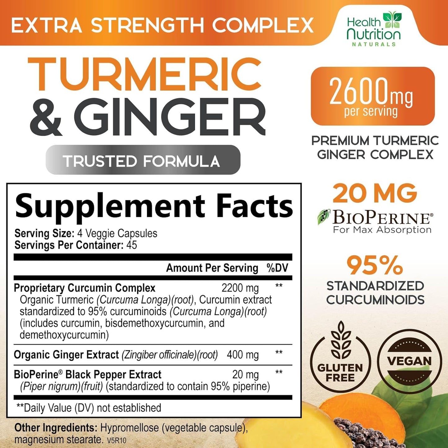 180-capsules-turmeric-curcumin-with-bioperine-ginger---2600mg-95-curcuminoids---heart-joint-support---natural-health-nutrition-supplement-2