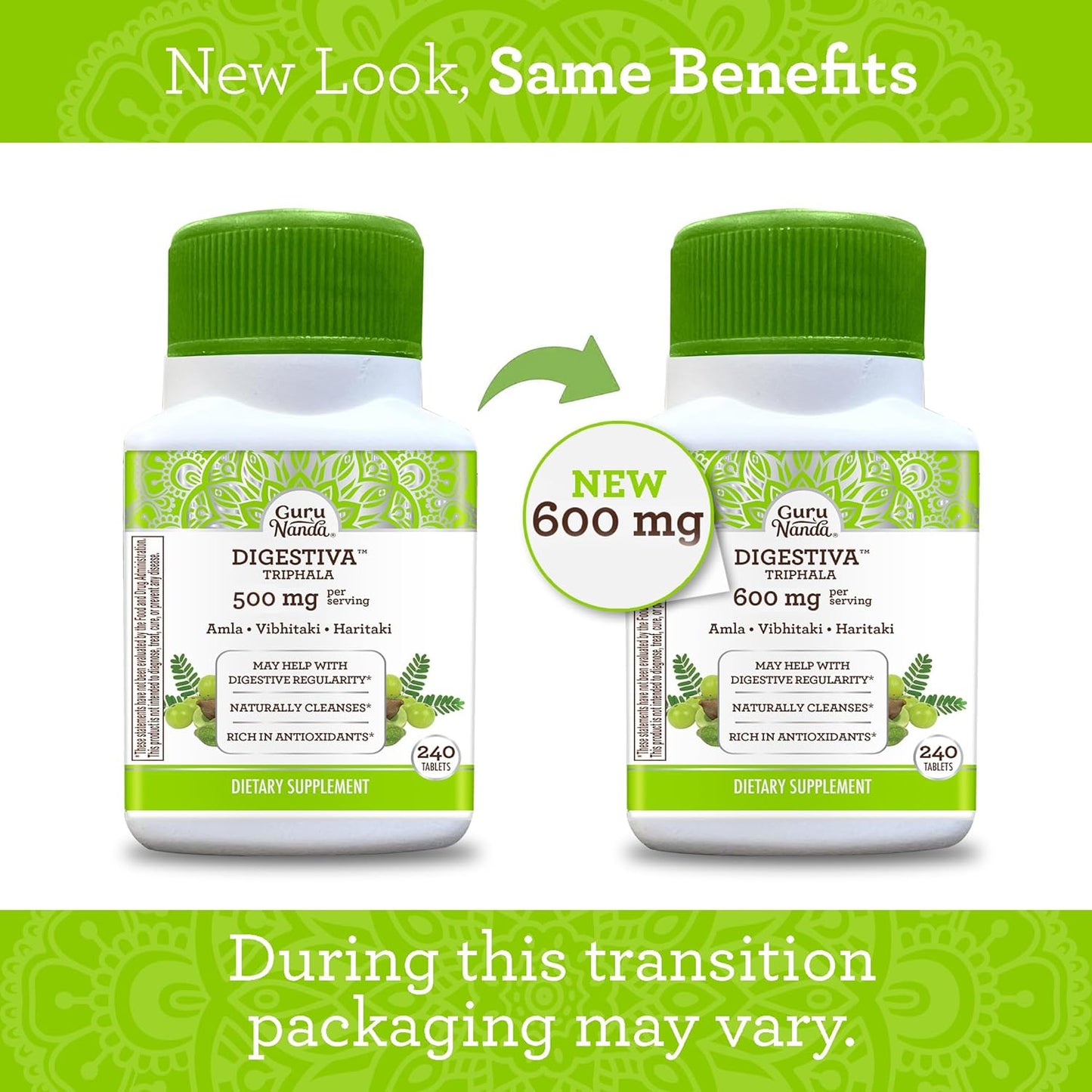 Digestive Support Tablets with Triphala Blend - 240 Count, Amla, Haritaki & Bibhitaki for Bloating & Constipation Relief, Natural Dietary Supplement by GuruNanda - Espot.com.au