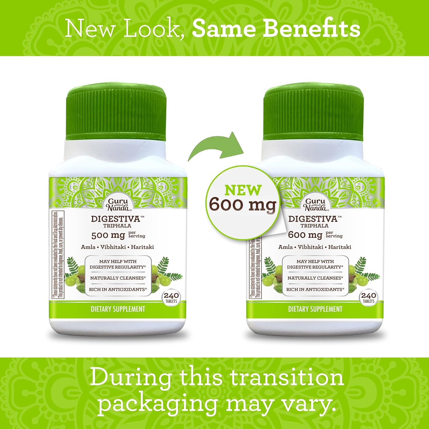 Digestive Support Tablets with Triphala Blend - 240 Count, Amla, Haritaki & Bibhitaki for Bloating & Constipation Relief, Natural Dietary Supplement by GuruNanda - Espot.com.au