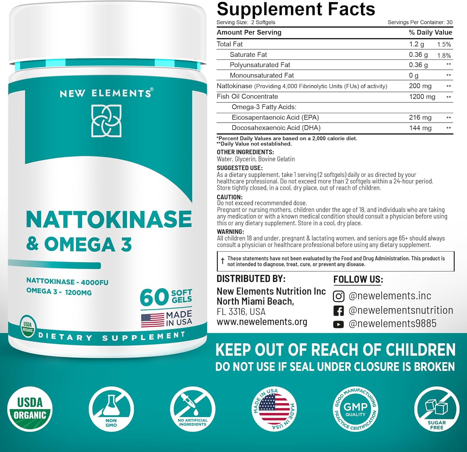 Organic Nattokinase Supplement with Omega 3 Fish Oil for Heart Health - 60 Softgels, 4000 FU, 1200mg DHA/EPA - Cardiovascular and Circulatory Support from Japanese Natto - Espot.com.au
