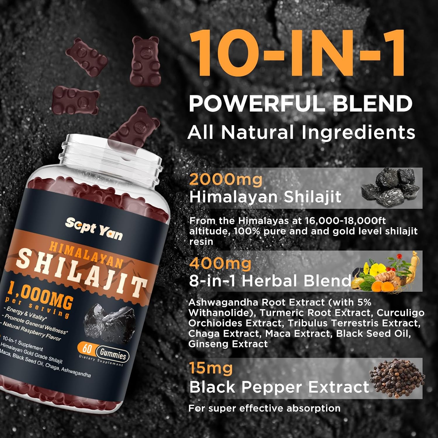 organic-shilajit-gummies-2000mg-with-85-trace-minerals---pure-himalayan-resin-for-energy-immunity-ashwagandha-maca-black-seed-oil-sugar-free-raspberry---men-women-60ct-2