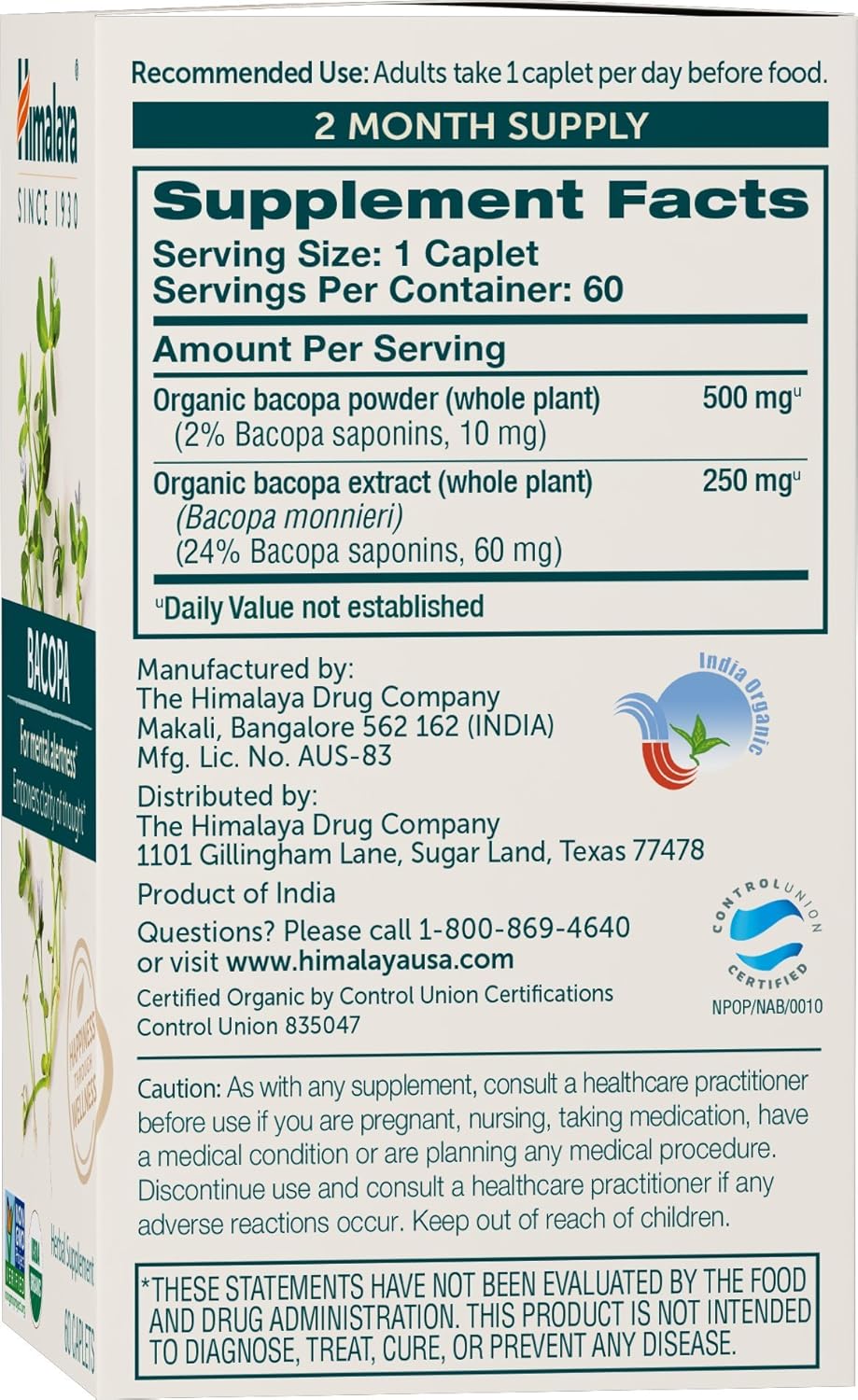 organic-bacopa-monnieri-nootropic-herbal-supplement-for-mental-alertness-memory-and-cognition---usda-organic-non-gmo-750mg-2-pack-of-60-plant-based-caplets---120-day-supply-2