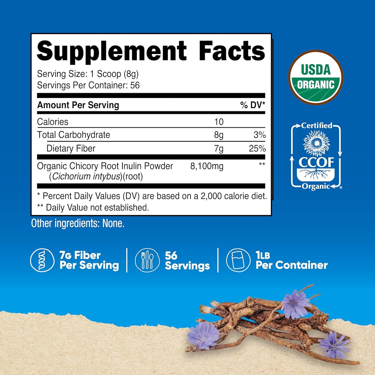 Organic Inulin Powder 1LB - 454g (7g Fiber Per Serving) - Chicory Root - USDA Certified Organic - Espot.com.au