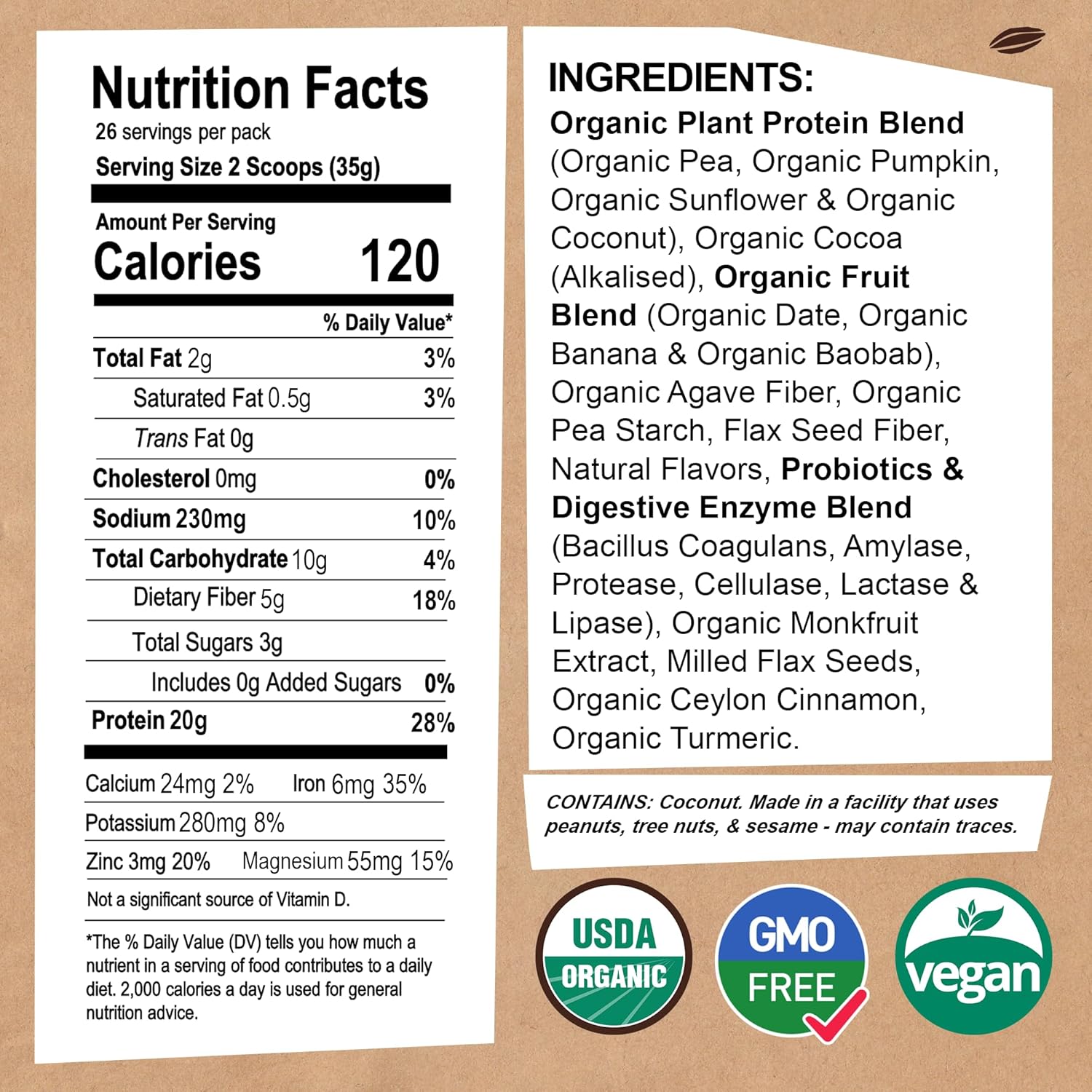 organic-vegan-protein-powder-with-probiotics---plant-based-non-gmo-dairy-free-gluten-free---chocolate-flavor---26-servings-32-oz---no-scoop-3