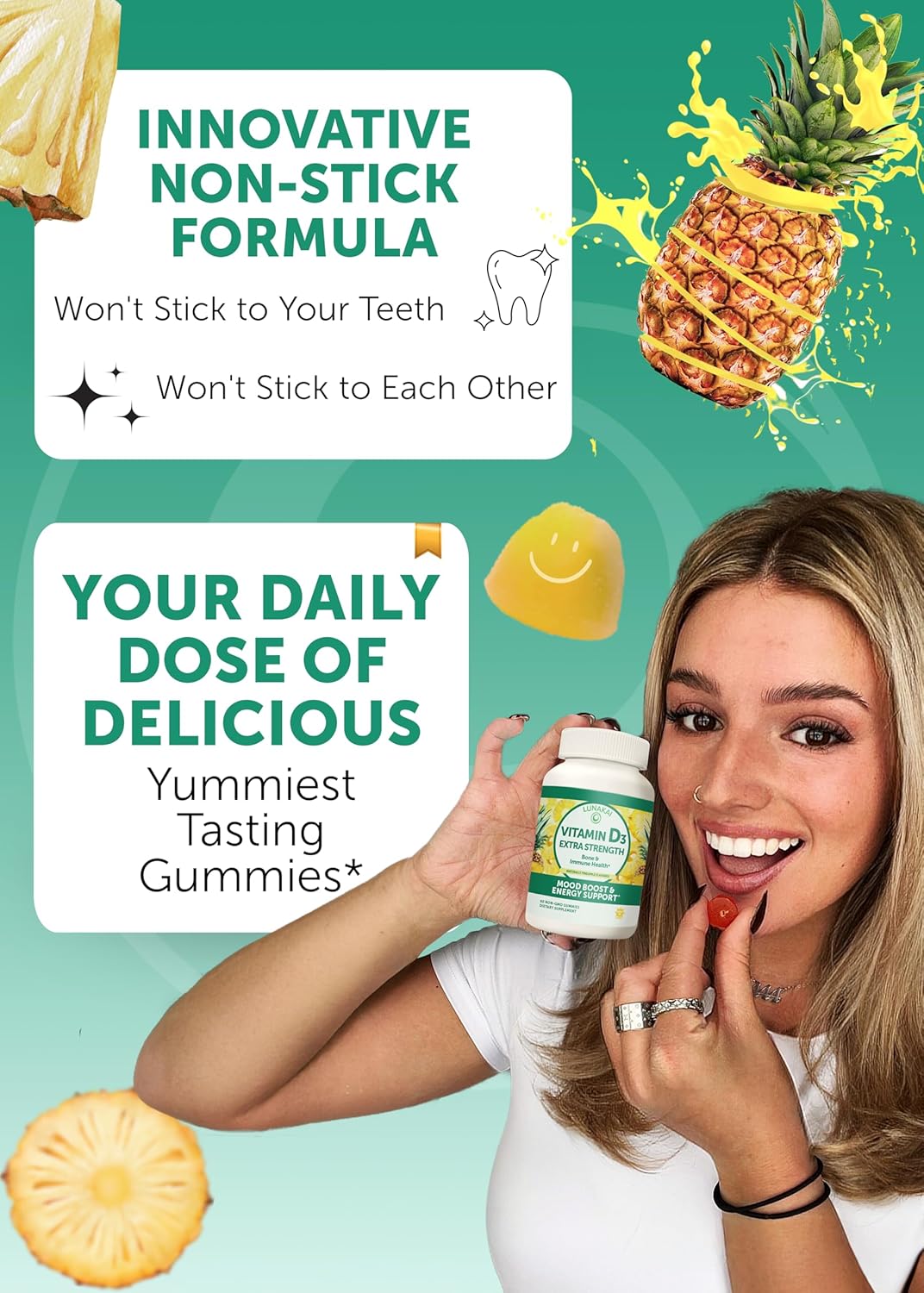 Lunakai Vitamin D3 Gummies 2000 IU - Made in USA, Non-GMO & Gluten-Free - Bone, Immune & Energy Support for Women & Men - 60ct - Espot.com.au