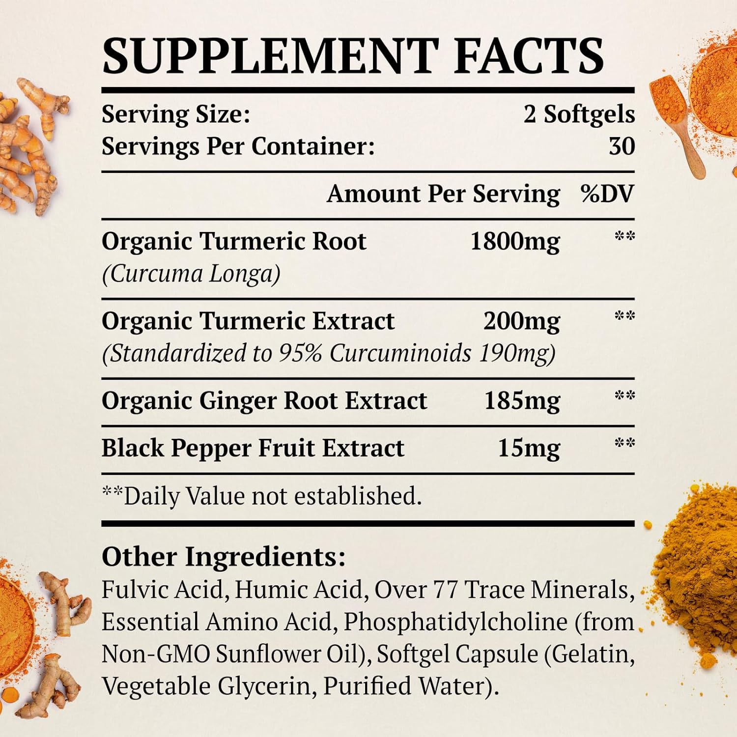 Turmeric Curcumin Supplement with Liposomal Technology - 2000mg, 95% Curcuminoids with Piperine - 60 Softgels - Non-GMO - Pack of 2 - Espot.com.au