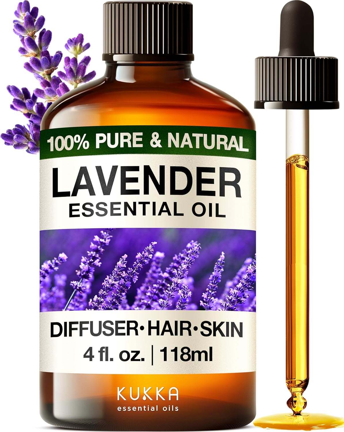 4oz KUKKA Lavender Essential Oil for Skin & Hair - 100% Pure Natural Oil for Diffuser, Aromatherapy, DIY Soap Making - Calming Relaxation & Body Scent - Espot.com.au
