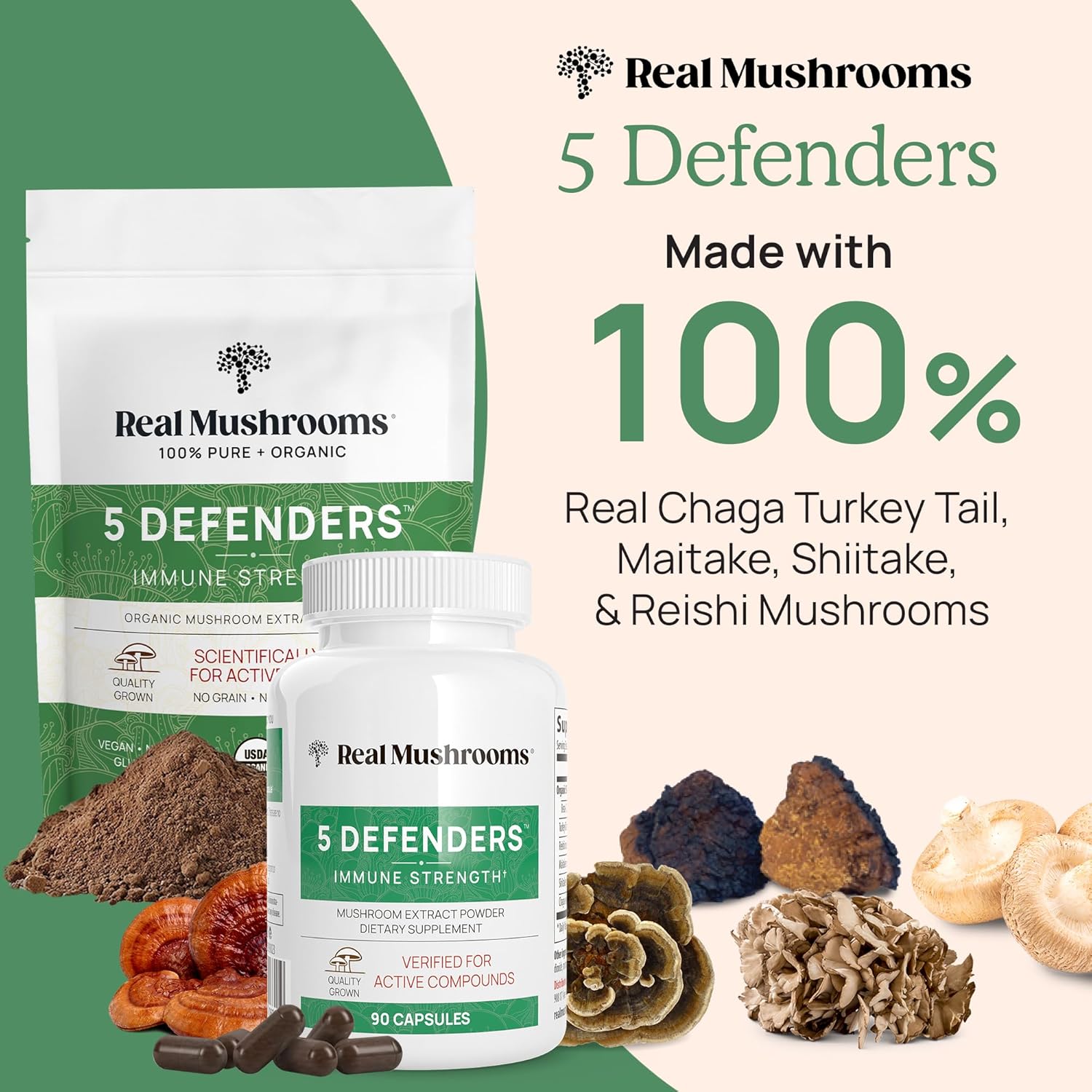 bundle-of-real-mushrooms-ergothioneine-60ct-and-5-defenders-200ct---turkey-tail-shiitake-reishi-chaga-maitake-oyster---boost-immune-strength-and-longevity---vegan-gluten-free-non-gmo-2