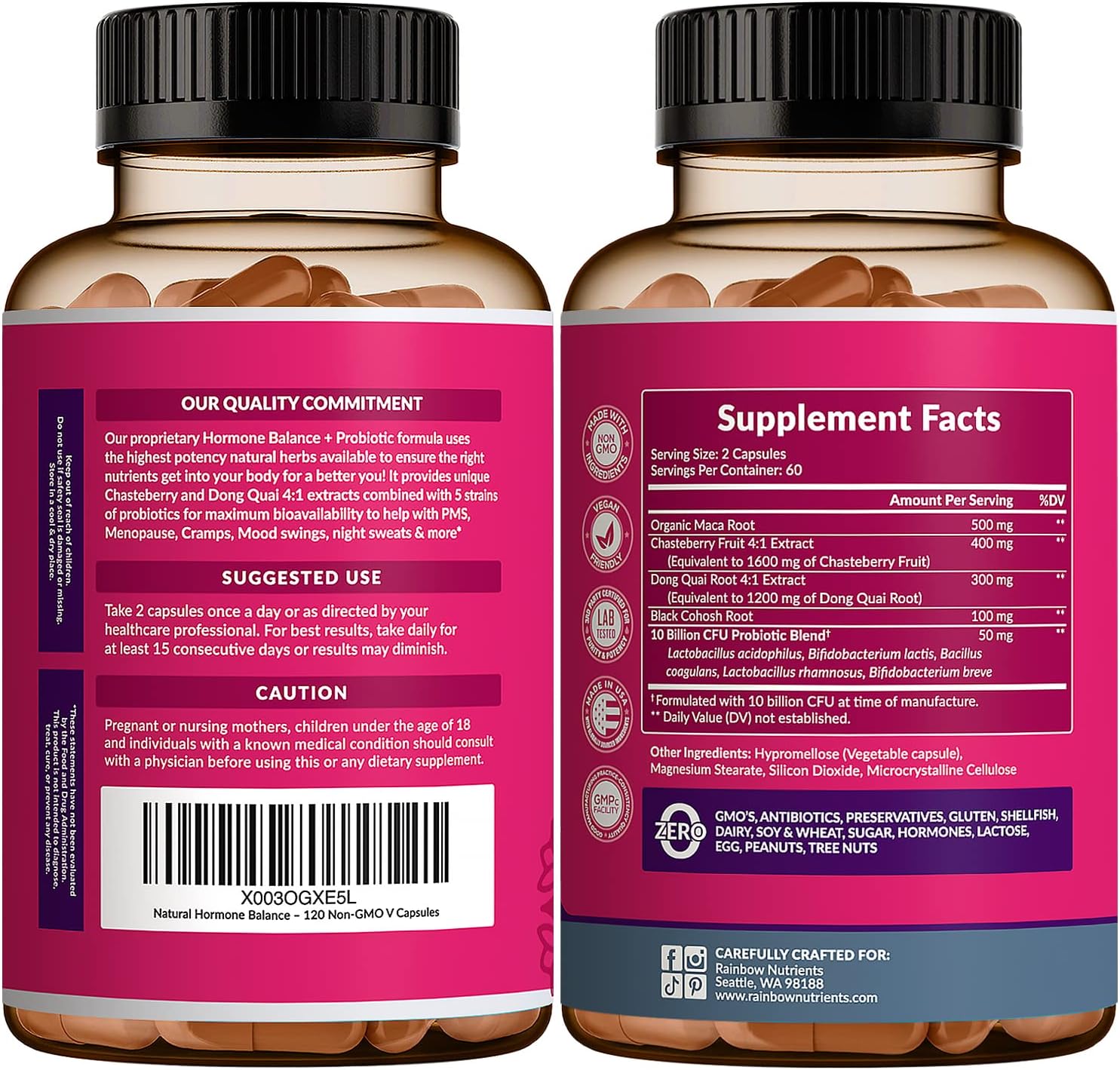 2 Pack Hormone Balance and Probiotics for Women - Natural Menopause Relief with Chasteberry, Dong Quai, Black Cohosh - Non GMO - 240 V Capsules - Espot.com.au