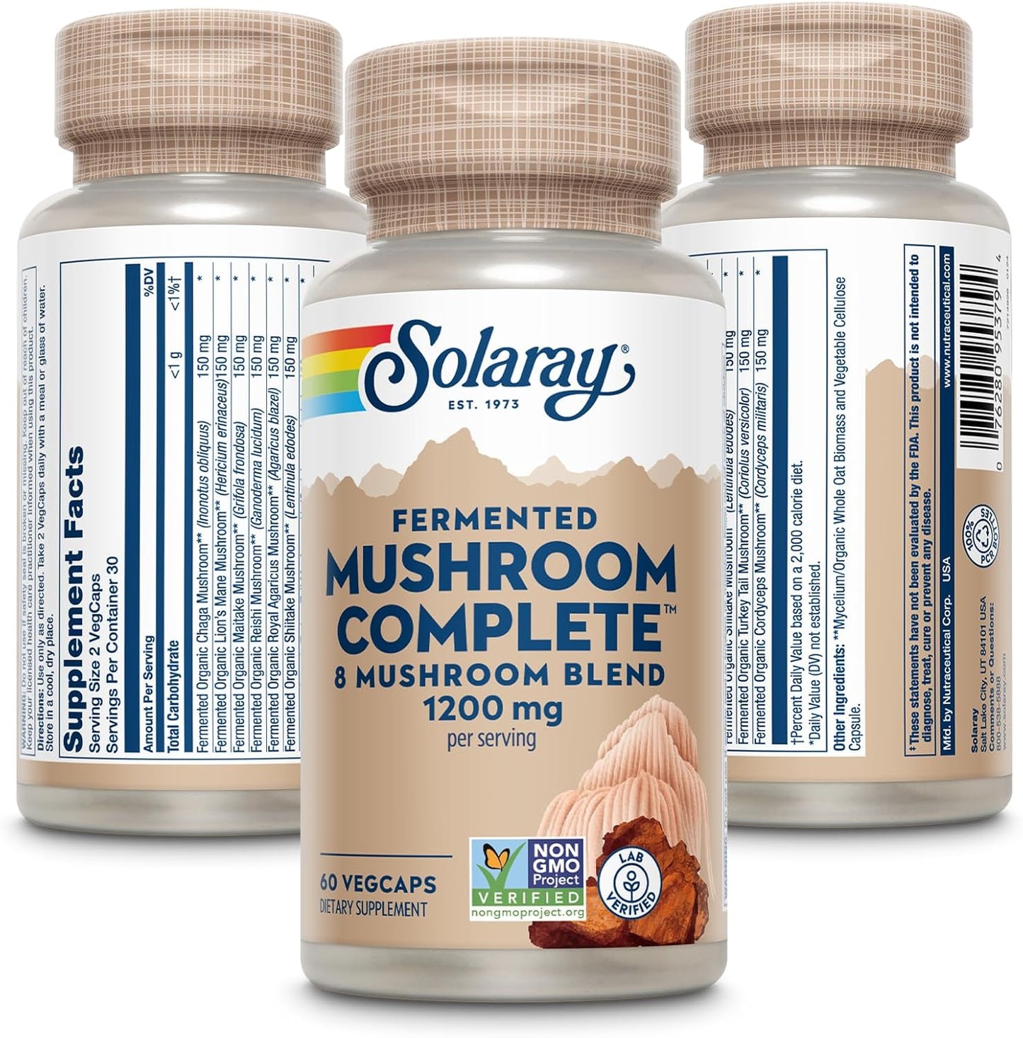 Organic 8 Mushroom Supplement Capsules - Fermented Mushroom Complex with Chaga, Reishi, Shiitake, Cordyceps, Turkey Tail, Lions Mane - Non-GMO, 30 Servings - 60 VegCaps - Espot.com.au