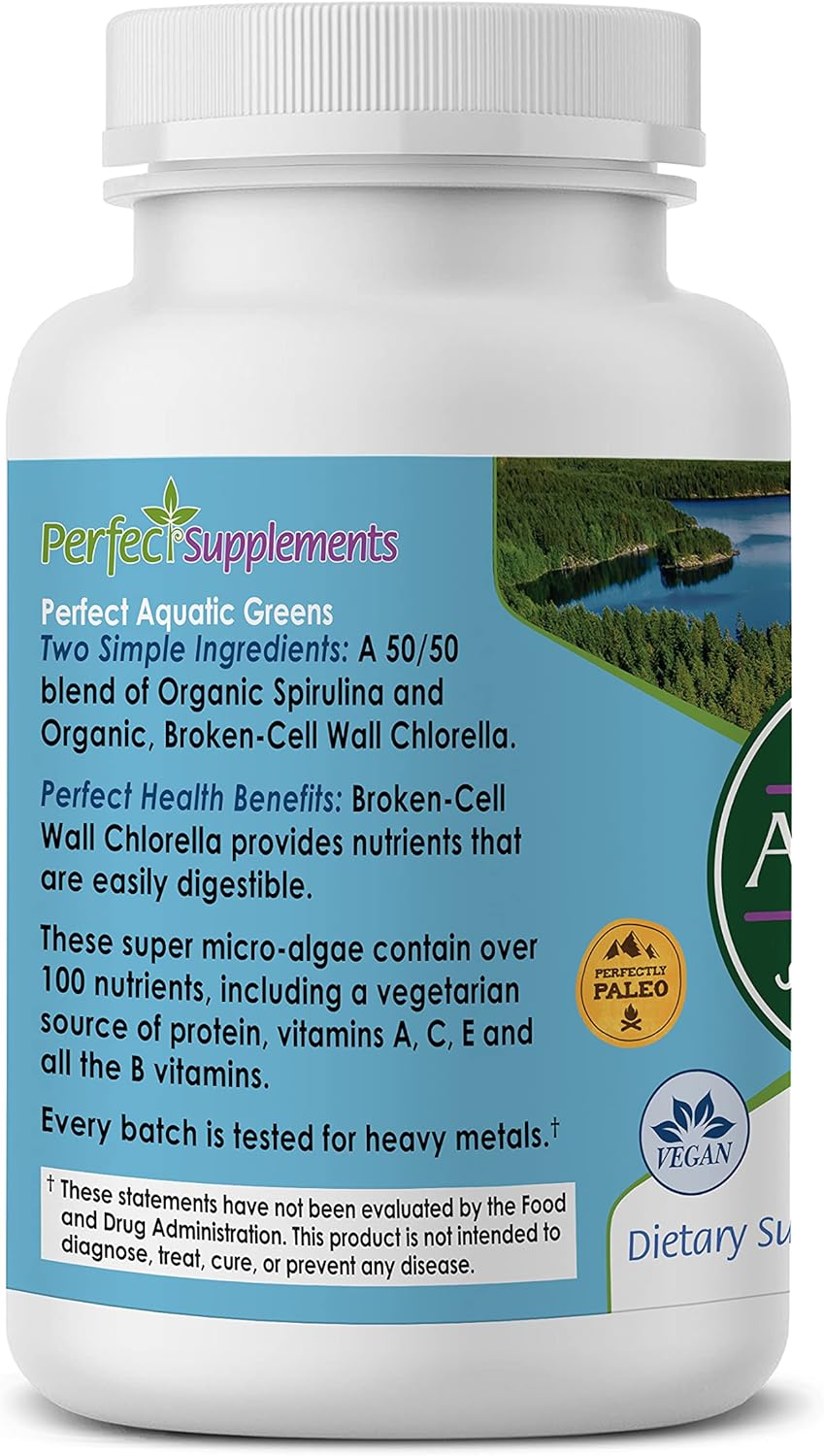 Organic Spirulina and Chlorella Supplement - 120 Vegetable Capsules - Nutritious Superfood - Perfect Aquatic Greens - Espot.com.au