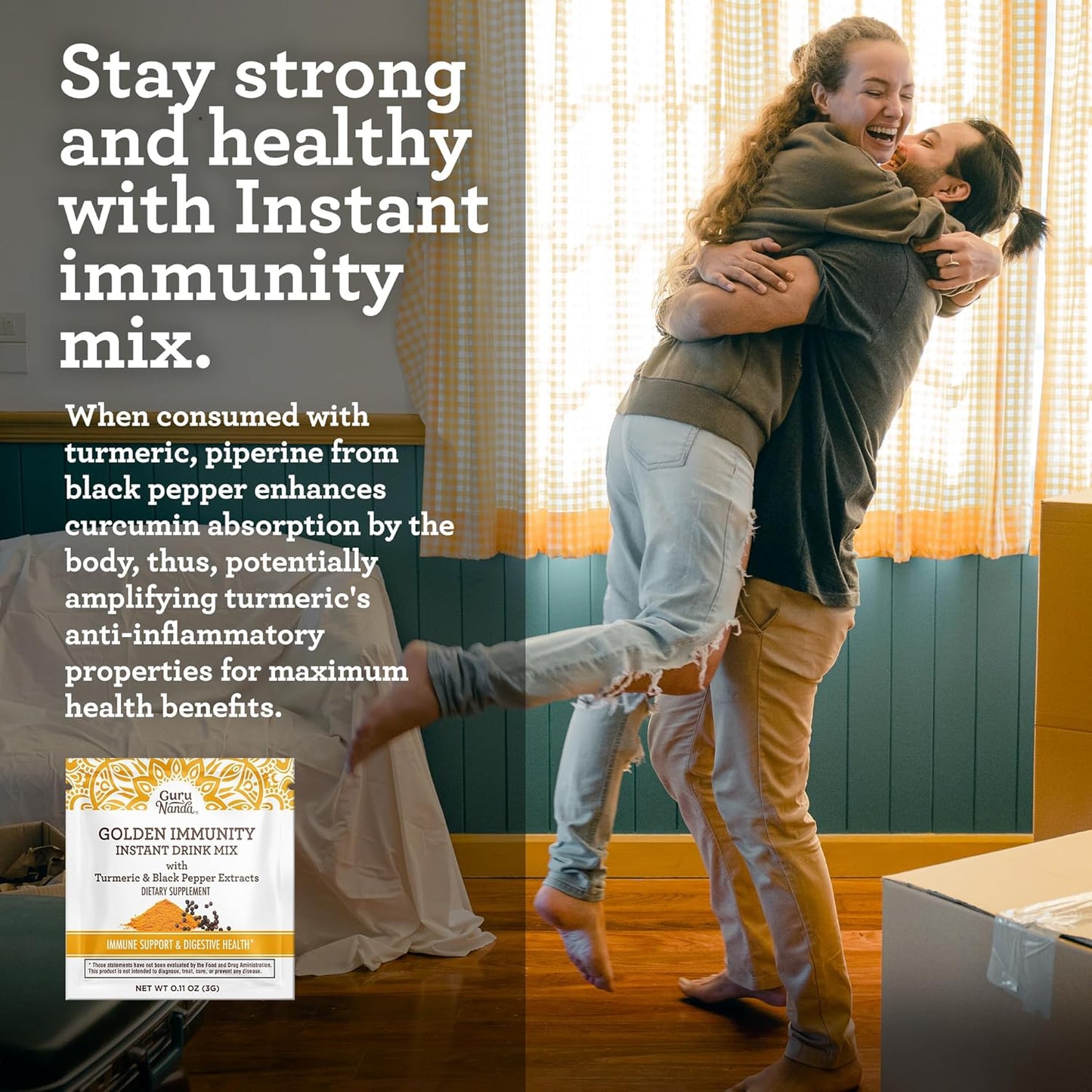 Golden Immunity Instant Drink Mix with Turmeric & Black Pepper - Antioxidant-Rich Immune Support Sachets - Saffron & Almond Flavor - 30 Count - Espot.com.au