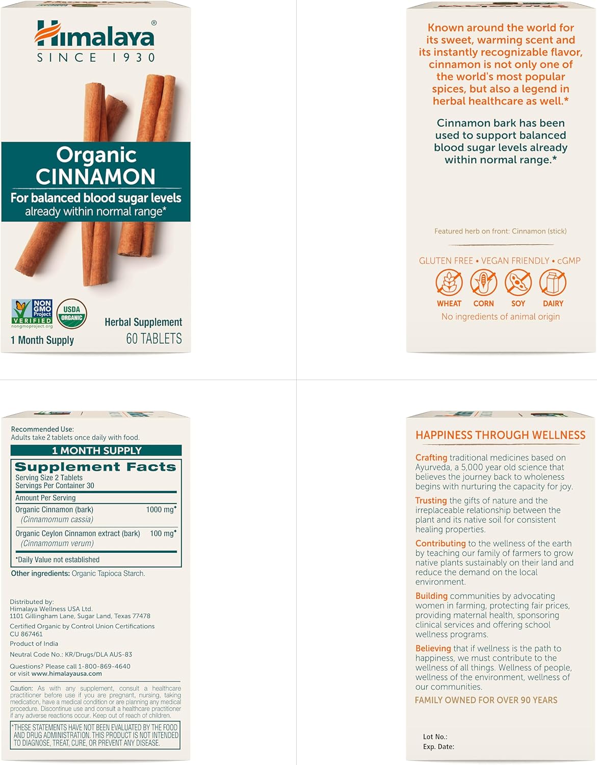 Organic Cinnamon Tablets for Glycemic Support - 1100mg Daily - Cassia & Ceylon Cinnamon Extract - Non-GMO - Vegan & Gluten-Free - 60 Tablets - Espot.com.au