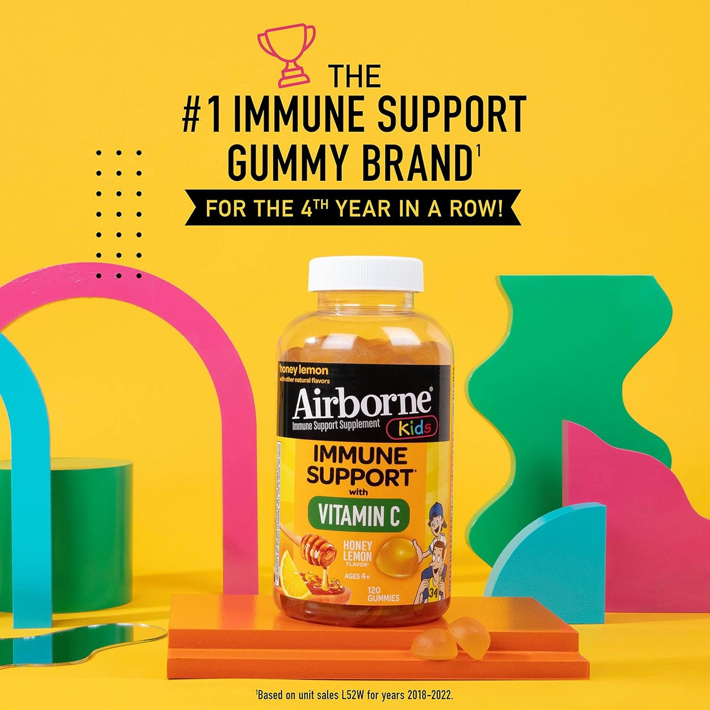 Kids Immune Support Gummies with Vitamin C & Zinc - 120 Count, Honey Lemon Flavor, Antioxidant-Rich Formula for Children's Health - Espot.com.au