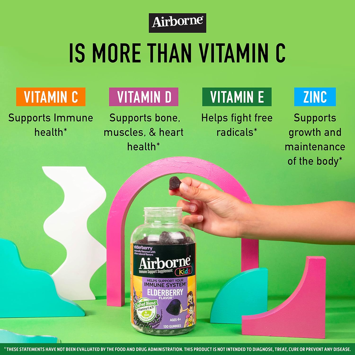 Children's Immune Support Gummies with Elderberry, Zinc, Vitamin C, D & E - 130 Elderberry Flavored Gummies - Espot.com.au