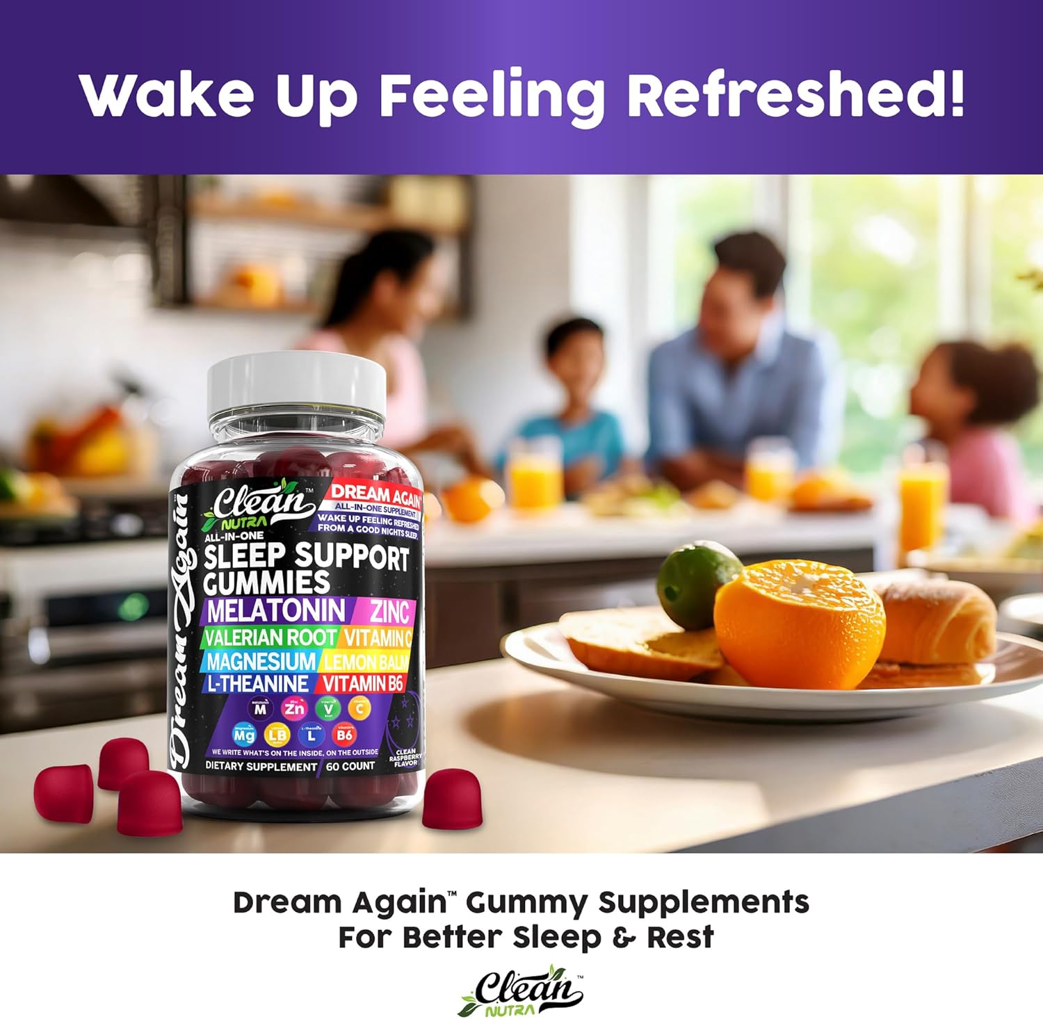 Clean Nutra Dream Again Sleep Aid Gummies with Melatonin, Valerian Root, L-Theanine, Vitamin B6, Lemon Balm, and More - Raspberry Flavored Rest Support Supplement - Espot.com.au