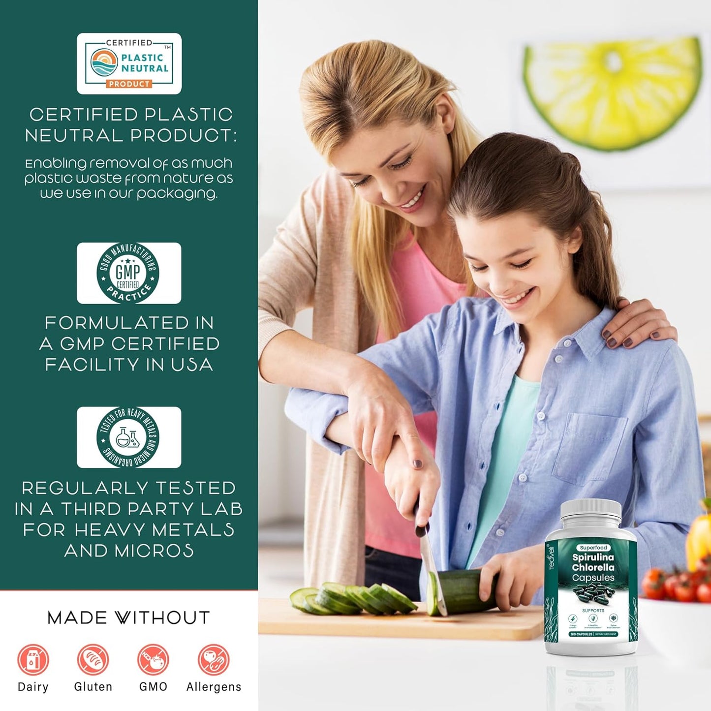 Organic Spirulina and Chlorella Capsules - 180 Chlorophyll Pills for Detox & Energy - Blue Green Algae Powder - 3X More Chlorella Spirulina Powder/Serving - Espot.com.au
