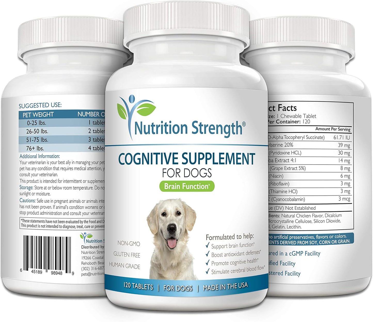 Dog Cognitive Support Supplement for Brain Health & Mental Wellness, 120 Chewable Tablets, Ideal for Aging Dogs with Cognitive Difficulties - Espot.com.au