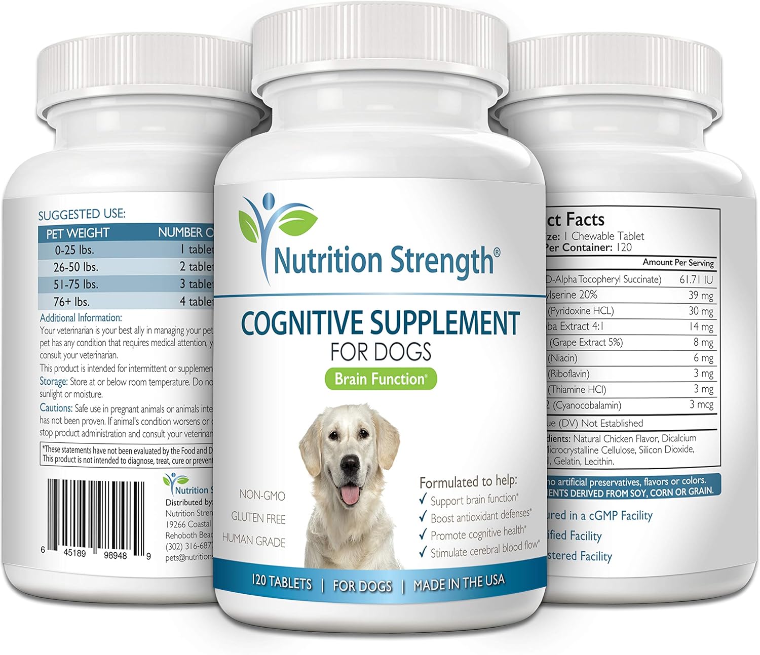 Dog Cognitive Support Supplement for Brain Health & Mental Wellness, 120 Chewable Tablets, Ideal for Aging Dogs with Cognitive Difficulties - Espot.com.au