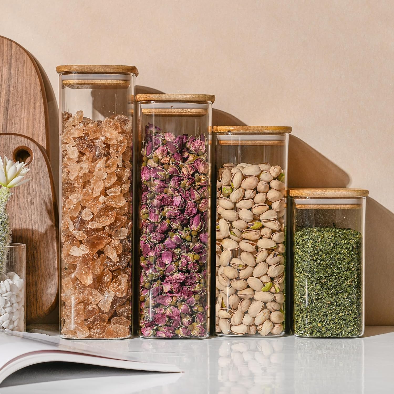 37oz-rectangle-glass-storage-containers-with-bamboo-lids-set-of-4---airtight-food-storage-for-pantry-organization-of-cereal-nuts-snacks-and-coffee-beans-with-black-label-8