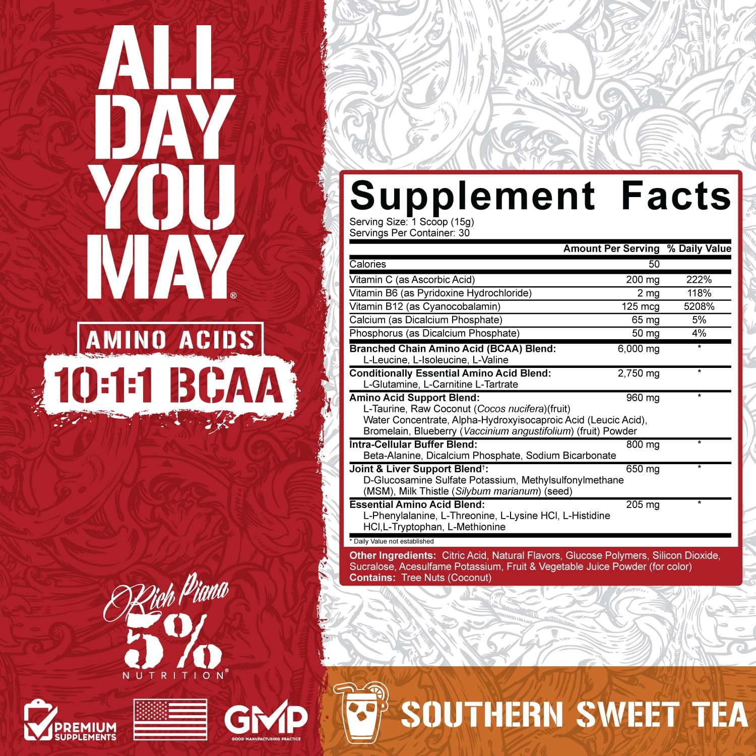 premium-alldayyoumay-bcaa-powder-for-muscle-recovery-endurance-rich-piana-5-nutrition-intra-post-workout-amino-acids---southern-sweet-tea-flavor-163-oz-30-servings-2