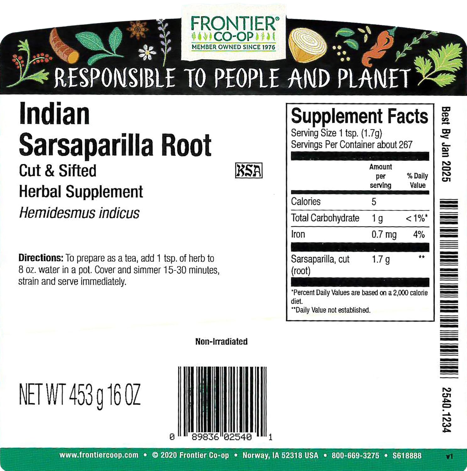 Organic Indian Sarsaparilla Root - Bulk Cut & Sifted - 1 lb - Frontier Co-op - Espot.com.au