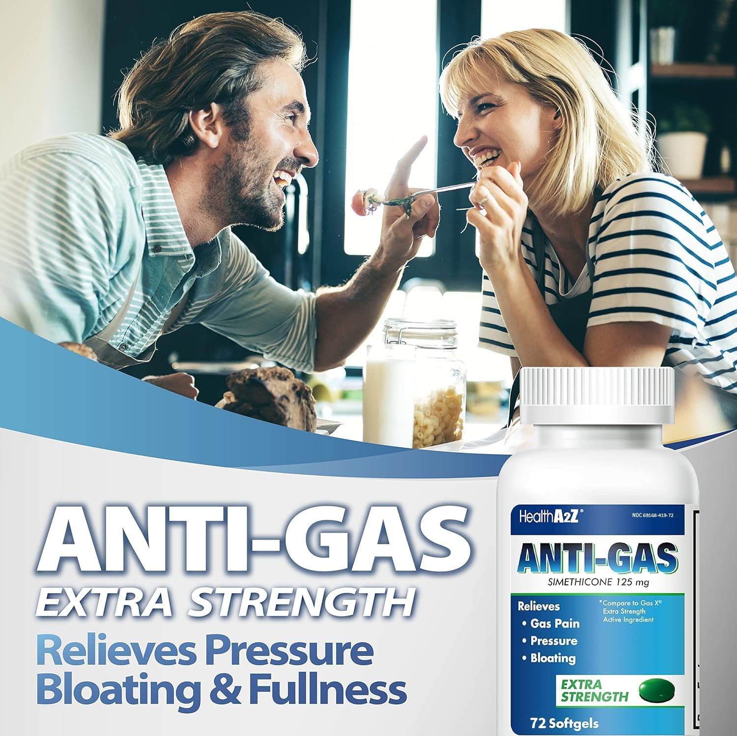 Gas Relief Simethicone 125mg Tablets for Stomach Discomfort and Bloating - Fast Acting Anti Flatulence Formula - 72 Count Pack by HealthA2Z - Espot.com.au