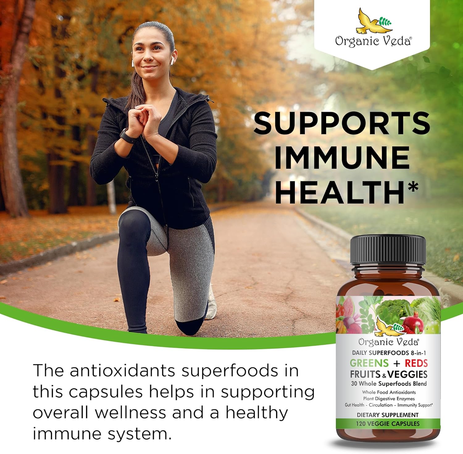 organic-veda-super-greens-reds-veggies-capsules---8-in-1-whole-food-supplement-with-papaya-spirulina-chlorella-moringa-beet-turmeric---120-vegan-capsules-6
