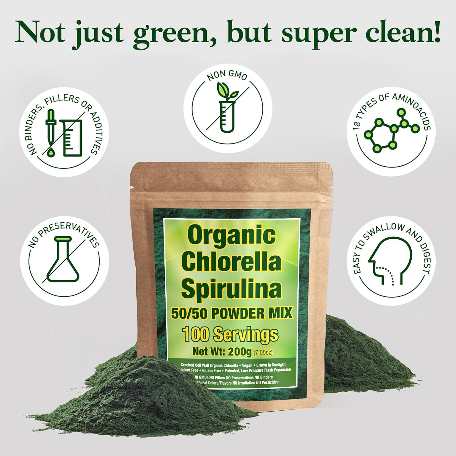 Organic Spirulina and Chlorella Powder Mix - 3 Month Supply - Vegan & Non-GMO - High-Quality Superfood Blend - Espot.com.au