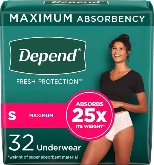 Depend Fresh Protection Small Blush Women's Disposable Underwear - 32 Count, Maximum Absorbency for Incontinence & Postpartum, Packaging Varies - Espot.com.au
