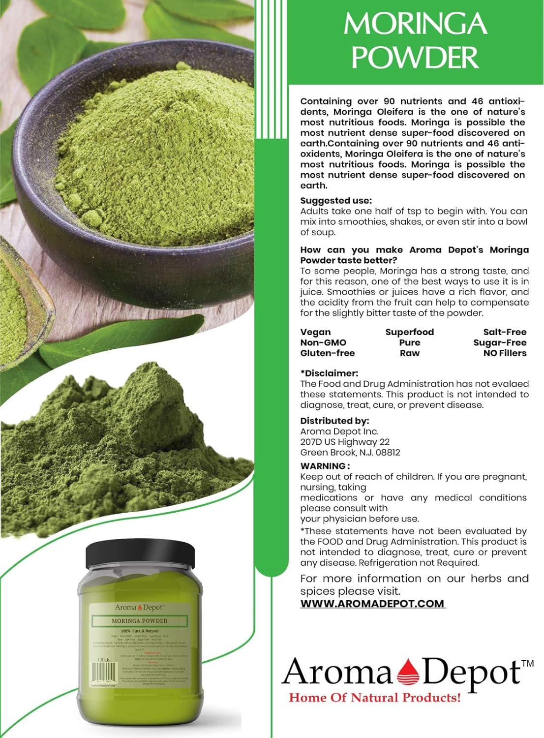 aroma-depot-3lb-raw-moringa-powder---keto-vegan---high-in-vitamin-c---ideal-for-food-tea-juice-coffee---non-gmo-gluten-free---from-india-3