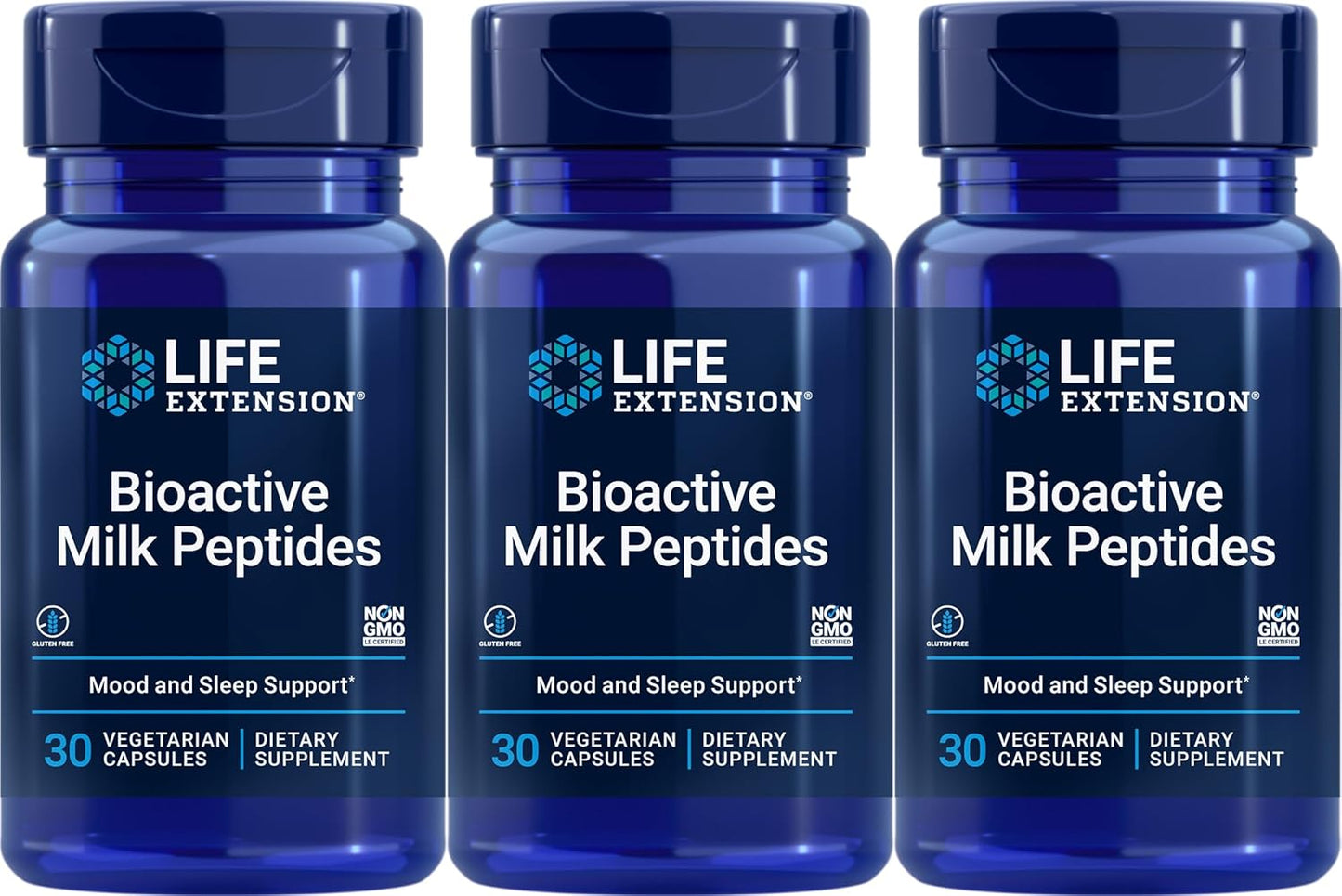 Pack of 3 Life Extension Bioactive Milk Peptides Vegetarian Capsules - Supports Healthy Sleep and Stress Response with Bioactive Peptides from Cow's Milk - Espot.com.au