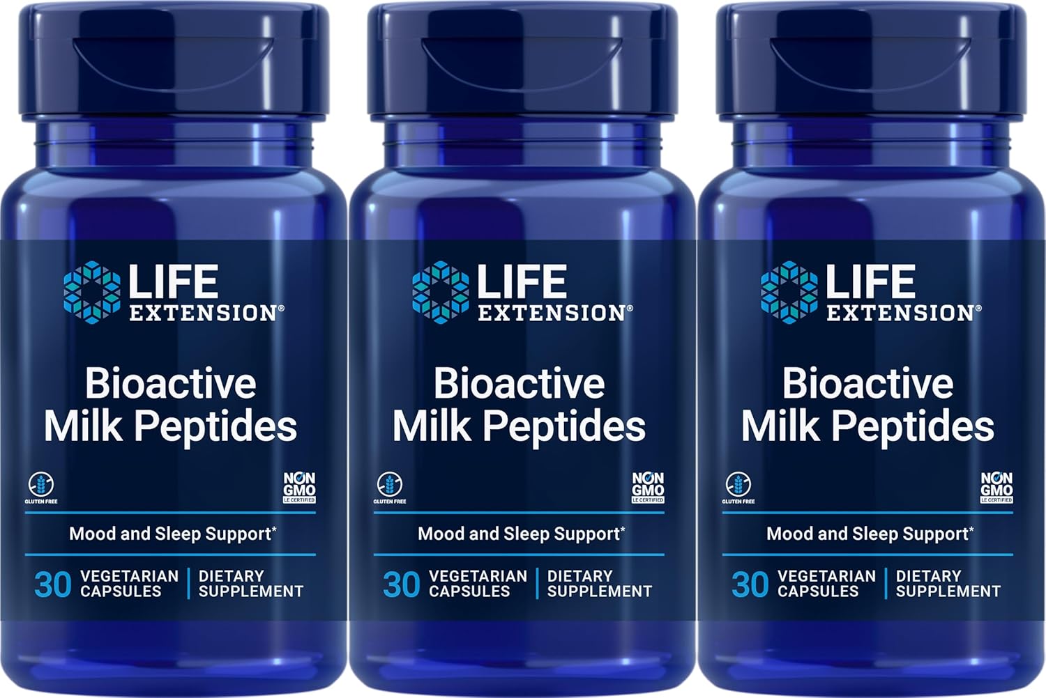 Pack of 3 Life Extension Bioactive Milk Peptides Vegetarian Capsules - Supports Healthy Sleep and Stress Response with Bioactive Peptides from Cow's Milk - Espot.com.au