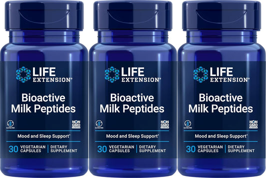 Pack of 3 Life Extension Bioactive Milk Peptides Vegetarian Capsules - Supports Healthy Sleep and Stress Response with Bioactive Peptides from Cow's Milk - Espot.com.au