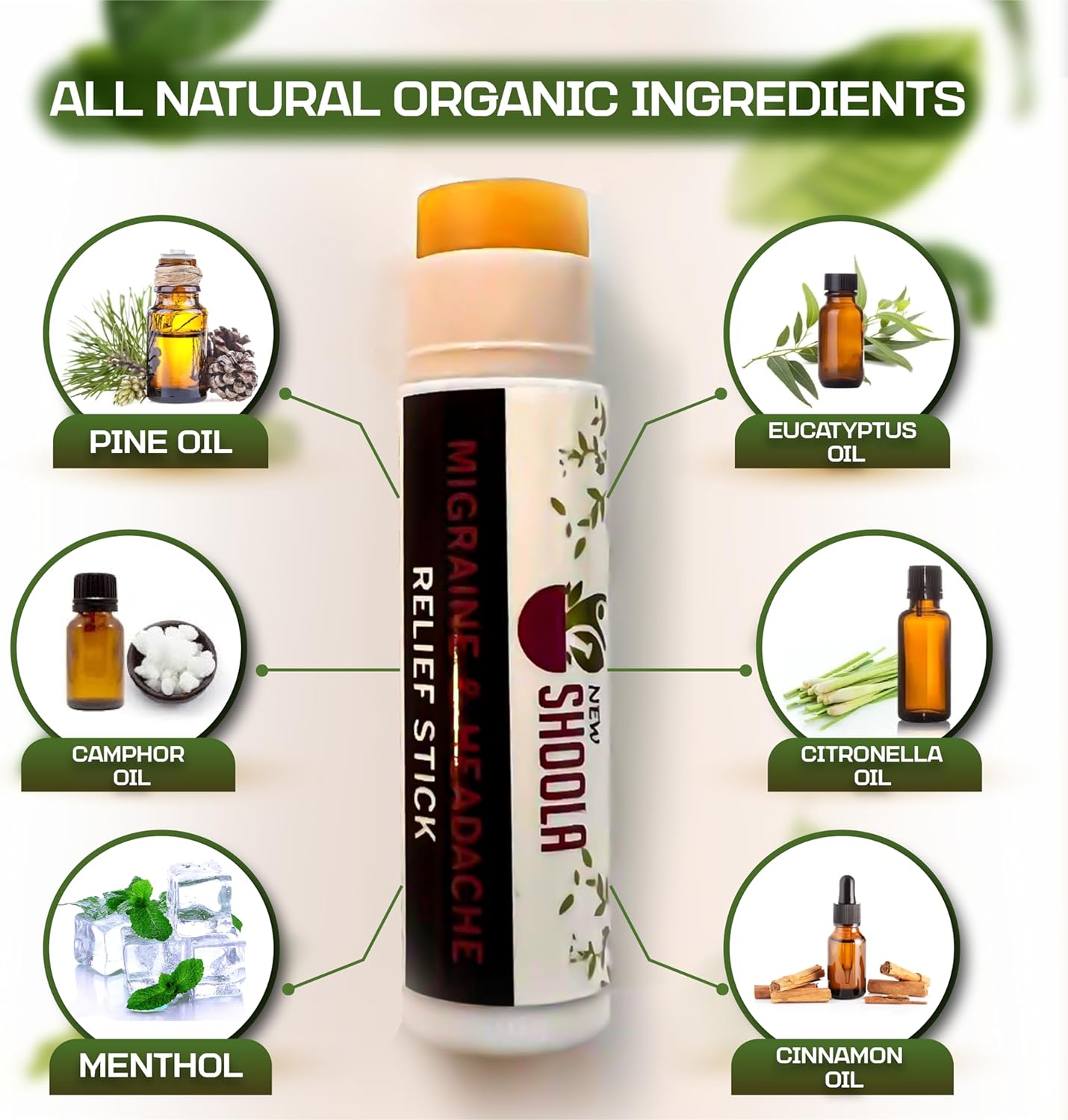 Organic SHOOLA RELIEF BALM Essential Oil Roll Stick for Headache and Migraine Relief - Herbal Blend for Neck Tension and Congestion - No Side Effects - Fast Acting Relief - Espot.com.au