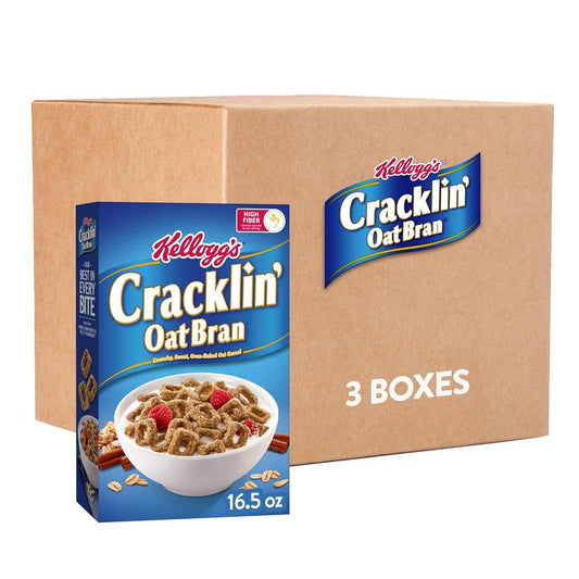 Kellogg's Cracklin' Oat Bran Cereal - Fiber-Rich Breakfast Cereal for the Whole Family - Original Flavor - 3 Boxes - Espot.com.au