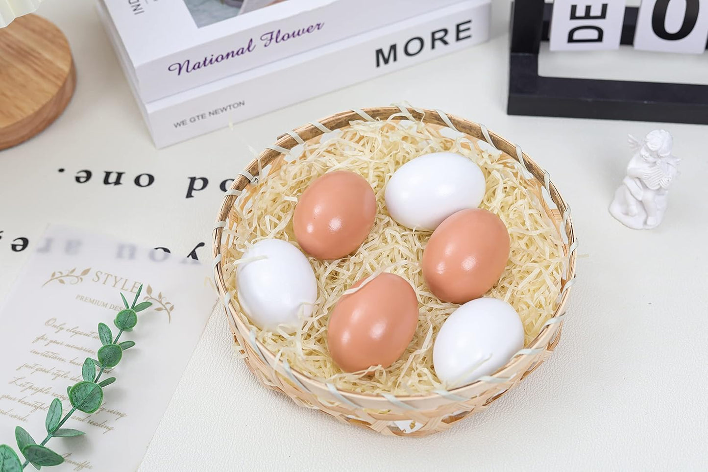 yunko-wooden-fake-nest-eggs---brown-and-white-easter-eggs-for-crafting-and-home-decor---encourages-hens-to-lay-eggs---pack-of-12-2