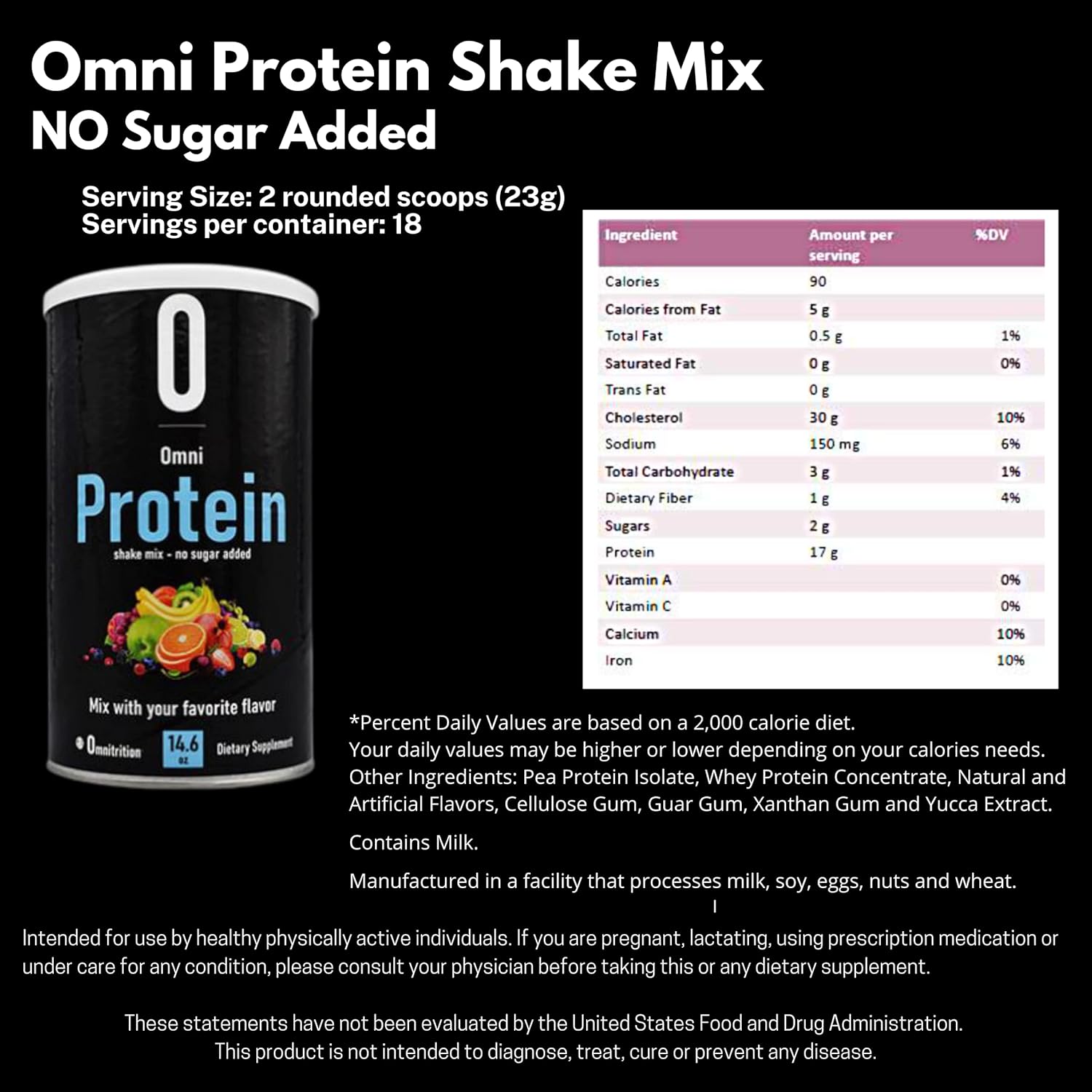 Omnitrition Omni Protein Shake Mix (Unflavored, No Sugar Added) - 14.6 oz by Artist Unknown - Espot.com.au