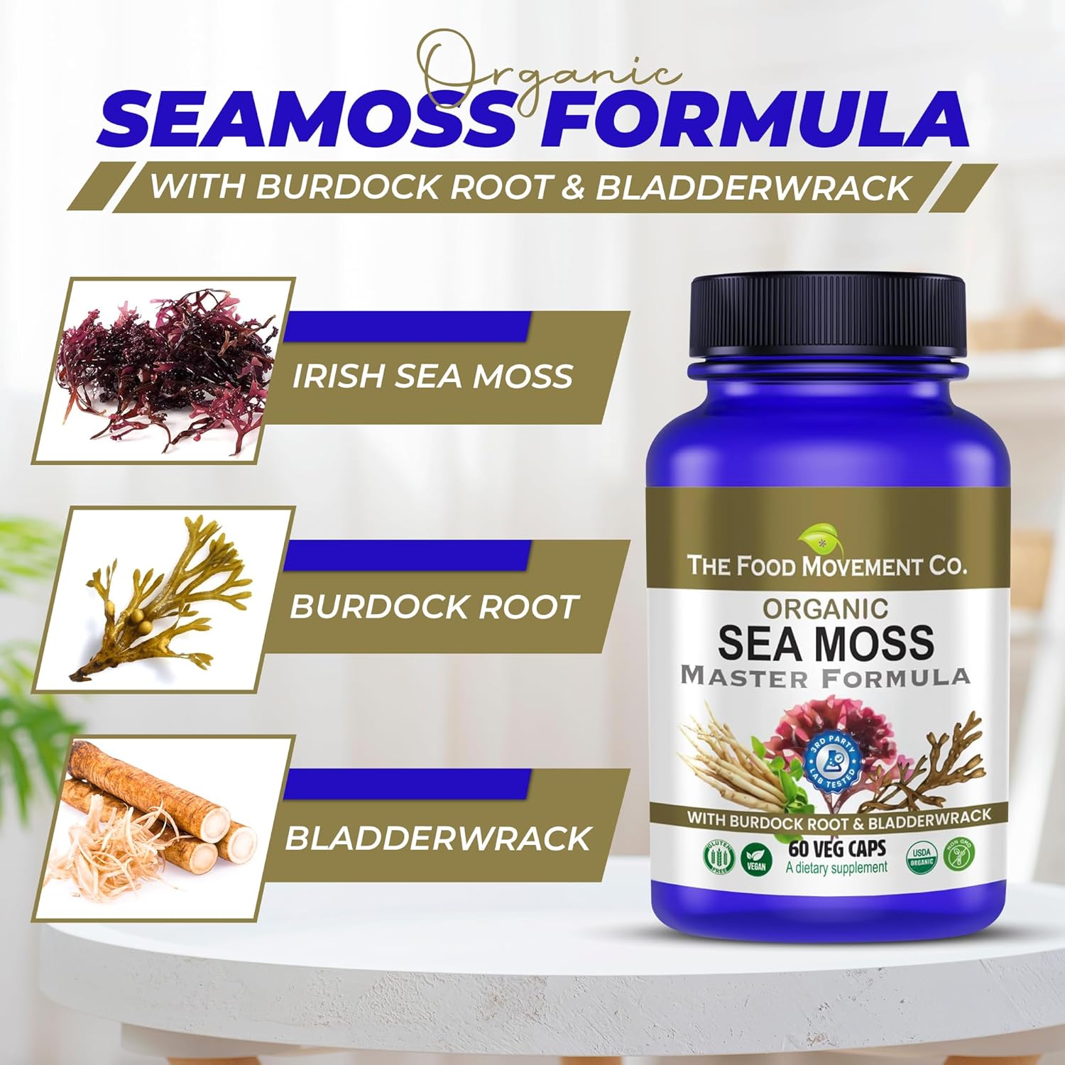 Organic Sea Moss Master Formula with Burdock Root & Bladderwrack for Gut Health - Vegan Supplement for Women & Men - Irish Sea Moss Blend for Well-Being (60) - Espot.com.au