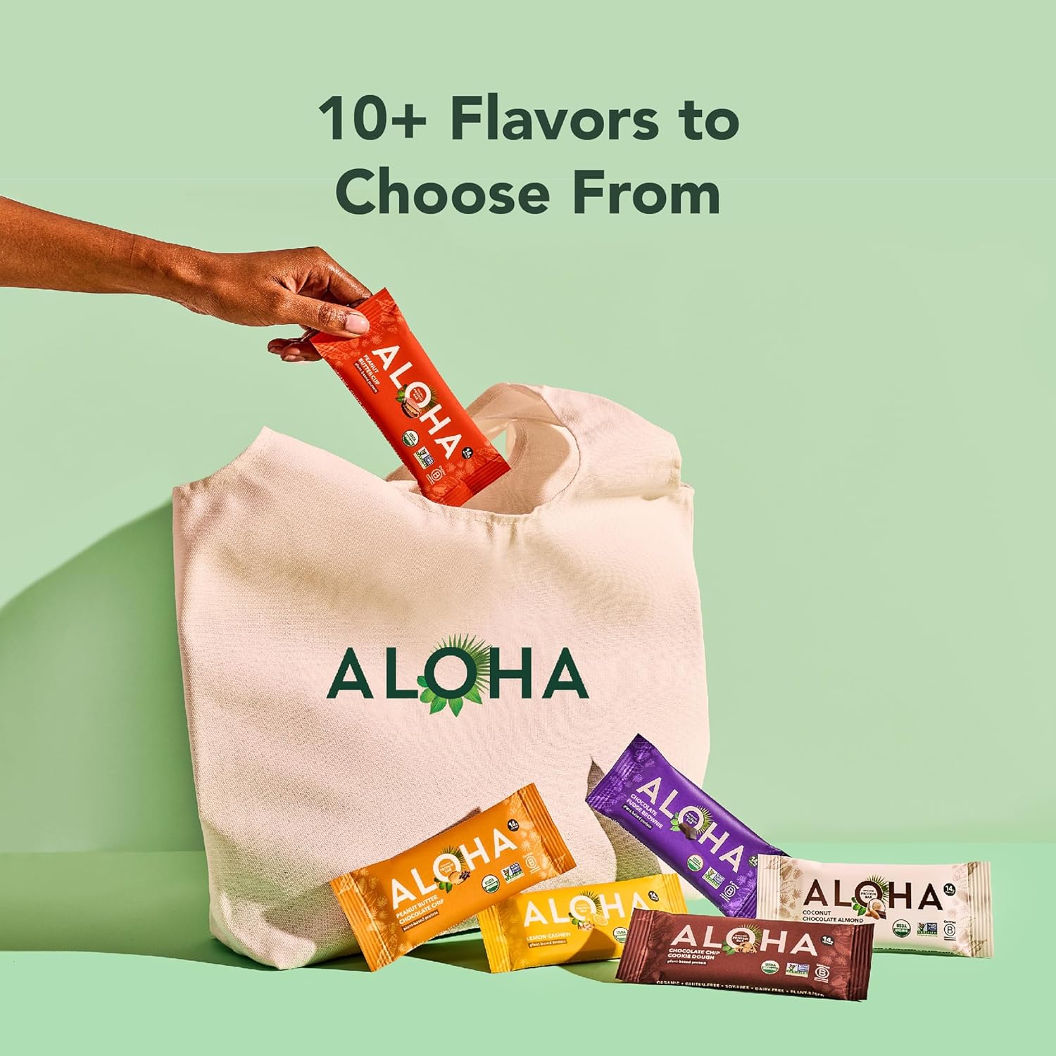 Organic Plant-Based Protein Bars, Vanilla Almond Crunch Flavor, 1.98 oz Bars, Pack of 12 - ALOHA - Espot.com.au