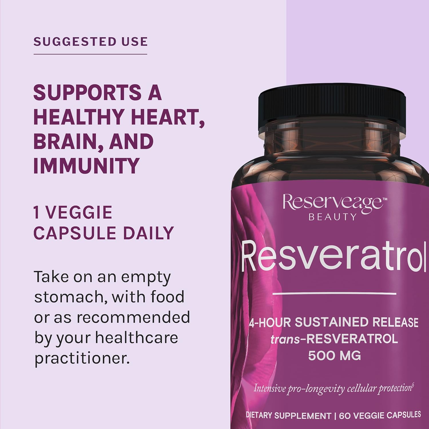 Reserveage Beauty Resveratrol 500mg Capsules - Heart & Cellular Health Antioxidant Supplement for Healthy Aging & Immune System, Paleo & Keto Friendly - Espot.com.au
