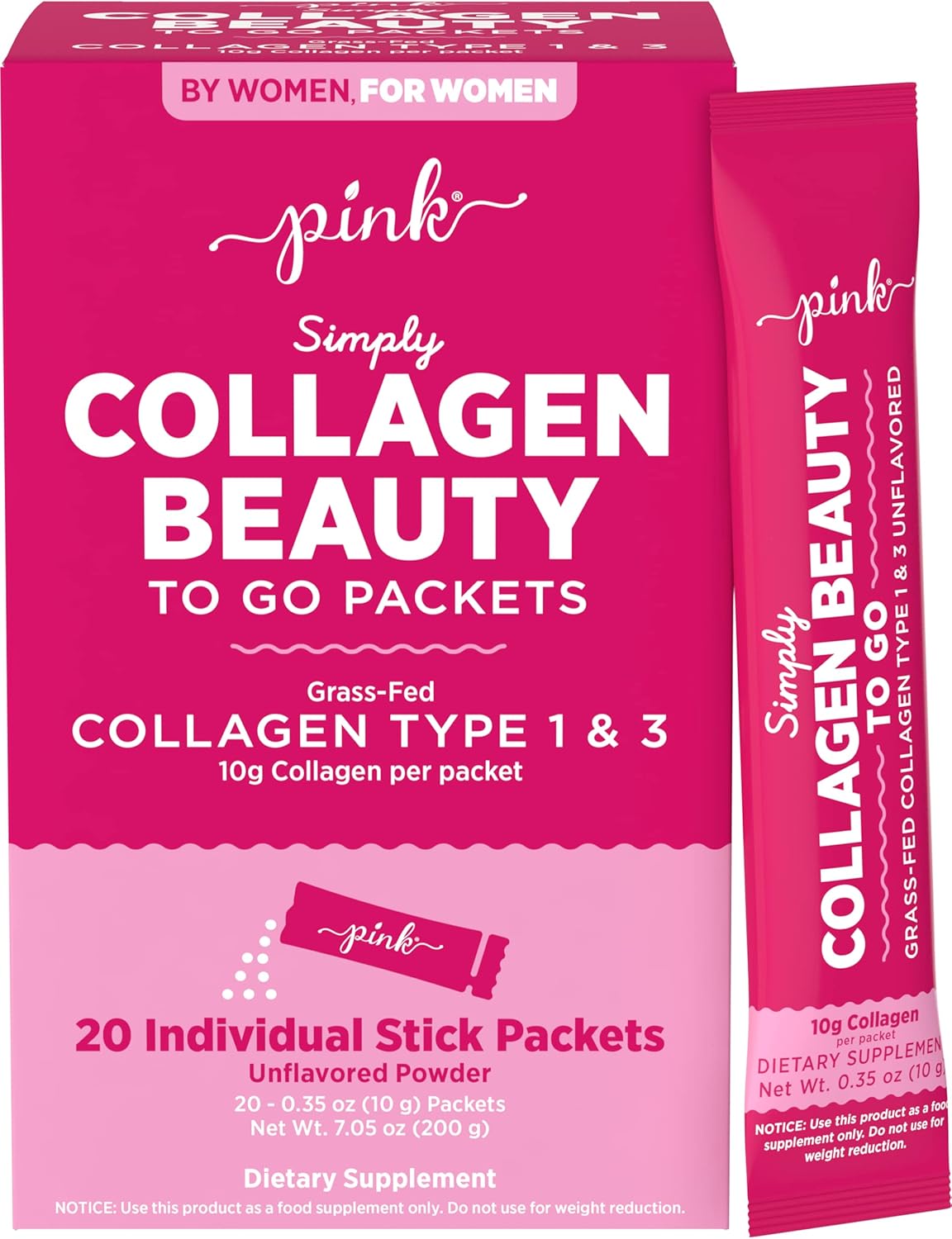 pink-collagen-powder-travel-packets---unflavored-type-1-3-gluten-free-non-gmo-grass-fed-peptides---20-packets-1