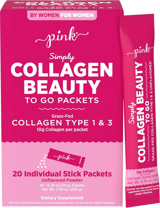 pink-collagen-powder-travel-packets---unflavored-type-1-3-gluten-free-non-gmo-grass-fed-peptides---20-packets-1