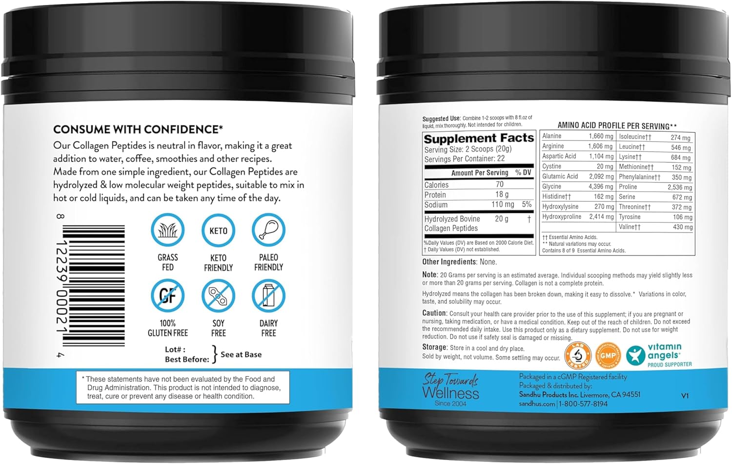 sandhus-l-glutamine-powder-500g-collagen-peptides-powder-combo---100-servings-supports-muscle-gut-skin-hair-nails-joints-bones---large-size-3-month-supply-6