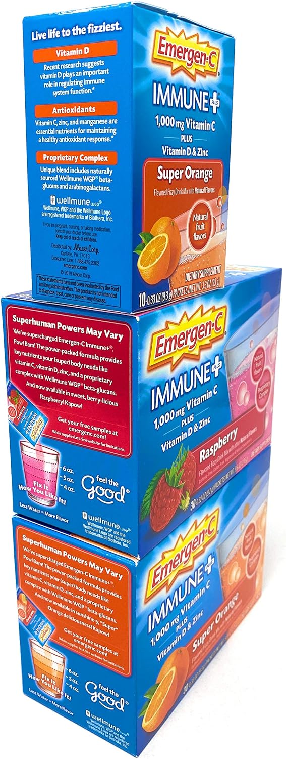 TUKIMA Emergen-C Immune+ Fizzy Drink Mix Powder, Super Orange and Raspberry - Dietary Supplement for Boosting Immunity - Espot.com.au